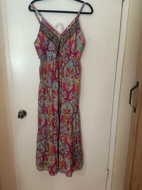Spaghetti-Strap Pink Paisley Maxi Dress